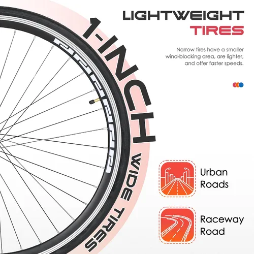 Miniatura 6 de Outroad - Bicicleta de carretera de 14-21 velocidades 700C con marco de aleación de aluminio ligero, bicicleta de viaje con frenos de doble disco/V