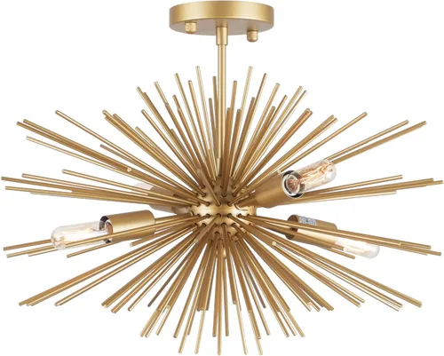 Miniatura 9 de Candelabros Sputnik modernos dorados de 20 pulgadas, lámpara de techo semiempotrada de 4 luces de mediados de siglo, candelabros satélite Starburst