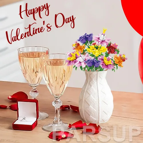 Miniatura 6 de PARSUP 30 piezas de regalos del día de San Valentín para niños, 6 bloques de construcción de flores artificiales diferentes con cajas de regalo