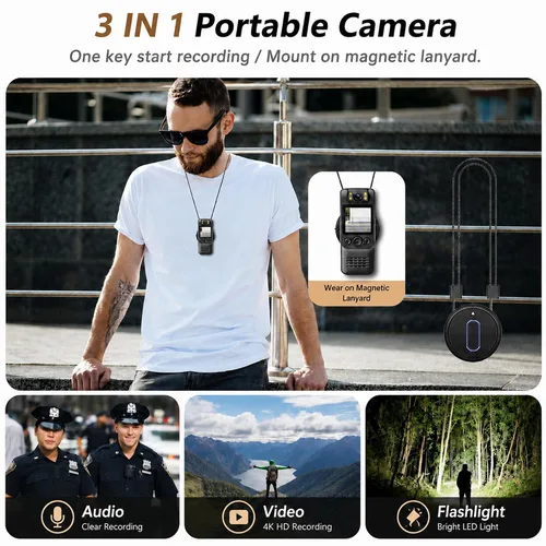 Miniatura 5 de Cámara Corporal 4K con Grabación de Audio y Vídeo, Cámara Ponible Mini de 128GB con Cordón Magnético, Cámara Corporal para Viaje, Ciclismo