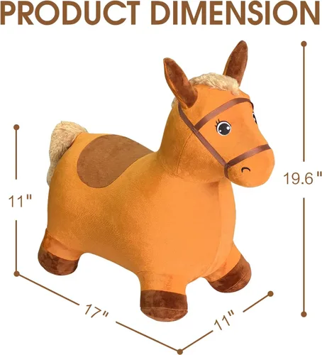 Miniatura 2 de HotMax Caballo saltador marrón, caballo inflable extraíble de felpa para niños pequeños, paseo al aire libre en animales de granja hinchables