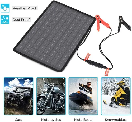 Miniatura 6 de Renogy Cargador solar de 10 W con enchufe de encendedor, pinzas lagarto, cables de batería para automóvil, barco, motocicletas, camiones