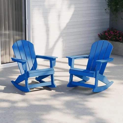 Miniatura 193 de WestinTrends Silla mecedora Malibu de poliéster para exterior/patio Adirondack, Negra