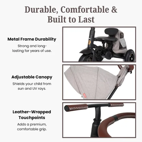 Miniatura 6 de Rito Premium Edition Triciclo plegable para niños - Cochecito compacto y portátil para niños de 10 meses a 4 años en adelante, neumáticos llenos