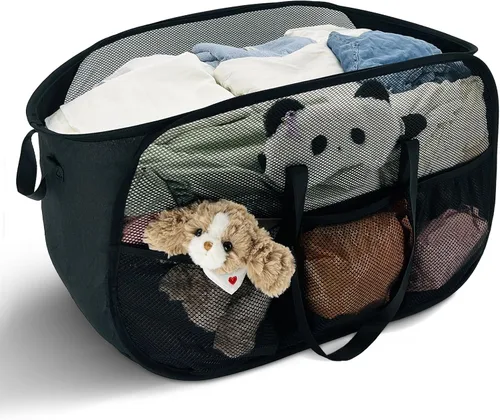 Miniatura 16 de Cesta de lavandería desplegable de malla extra grande de 100 litros con tapa y asas, paquete de 2, cesta de ropa sucia plegable XL
