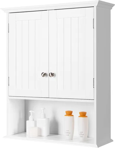 HAPPYGRILL Gabinete de almacenamiento de baño montado en la pared Estante organizador de baño sobre el gabinete de almacenamiento del inodoro