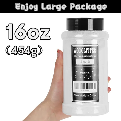 Miniatura 2 de Purpurina blanca ultrafina, 16 oz (1 lb), purpurina fina para manualidades de resina, uñas, vasos, slime, cosméticos y decoración de festivales