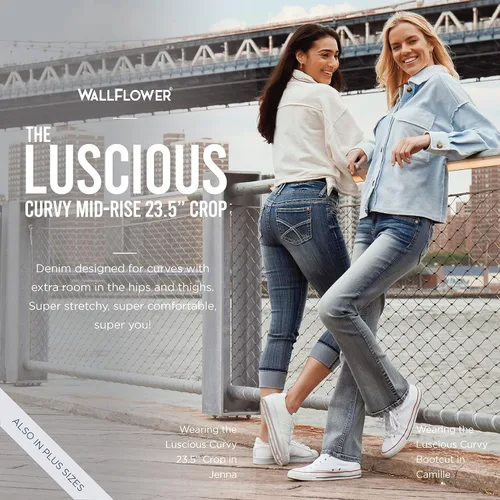 Miniatura 8 de WallFlower Luscious Curvy 23.5" Crop Mid-Rise Bling Insta Stretch Juniors (estándar y Plus)