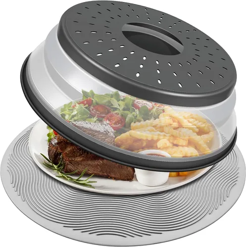 Miniatura 8 de LekDrok - Paquete de 2 fundas para alimentos para microondas con tapete de 10 pulgadas, tapete como soporte para tazón, cubierta para protector