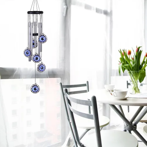 Miniatura 7 de Campanillas de viento con amuleto de ojo malvado azul para colgar al aire libre, atrapavientos con bendición de ojo malvado móvil, campanas