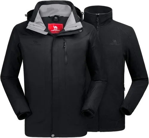 Miniatura 9 de CAMEL CROWN - Chaqueta de esquí para hombre 3 en 1, chaqueta de invierno impermeable para nieve, cortavientos, con capucha y forro polar cálido Gris