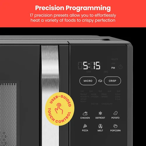 Miniatura 25 de Horno de microondas de mostrador Chefman 0.9 pies cúbicos. Microondas digital de acero inoxidable de 900 vatios con 6 ajustes preestablecidos, modo