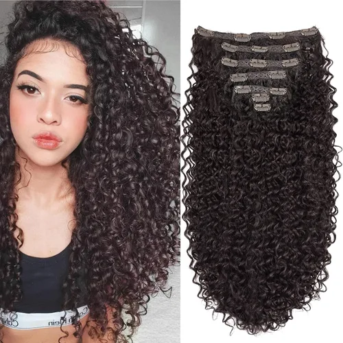 Miniatura 10 de Extensiones de cabello sintético con clip, extensiones de cabello sintético negro y rubio miel, extensiones de cabello rizado Jerry para mujeres