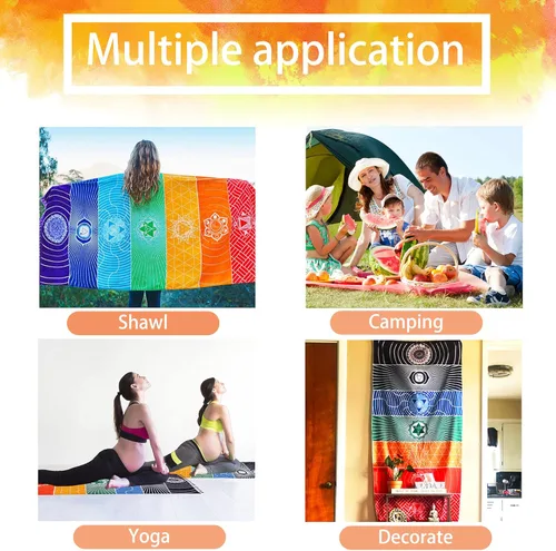 Miniatura 7 de Tapete de yoga para meditación de chakras, 2 piezas, protector solar, chal espiritual de reiki, chakras, decoración de pared, estilo bohemio