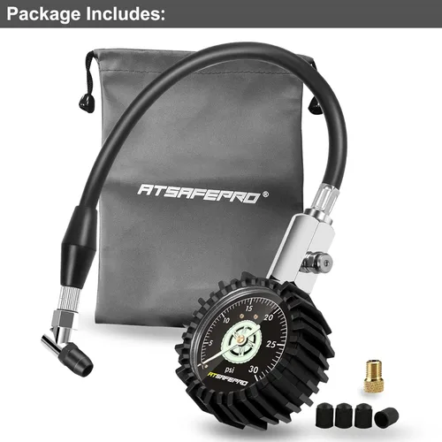 Miniatura 5 de Medidor de presión de neumáticos de baja presión ATsafepro hasta 30PSI, medidor de neumáticos mecánico de 2.5” con manguera flexible y portabrocas