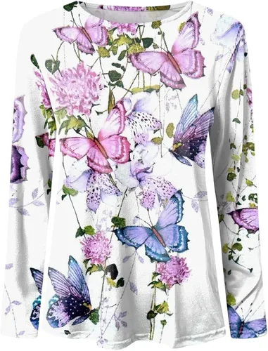 Miniatura 4 de Oggfader 34 Sleeve Shirts Women 2023 Trendy Crewneck Floral Slim Fit Tops Summer Casual Going Out Relaxed Clothes
