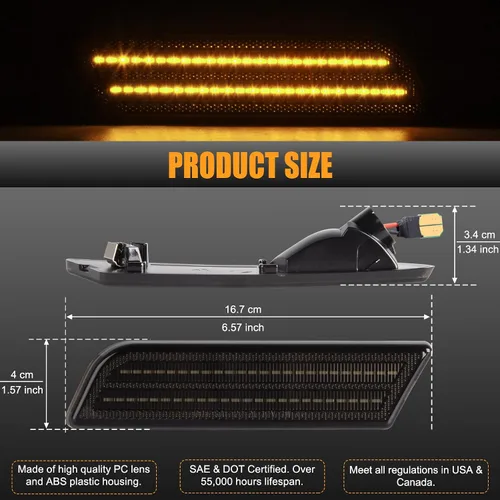Miniatura 5 de Gempro Luces de Marcador Lateral LED para Ford Transit Connect 2010-2013 Ámbar Refledores de Parachoques Delantero Lámparas Lente Ahumada, 2 Piezas