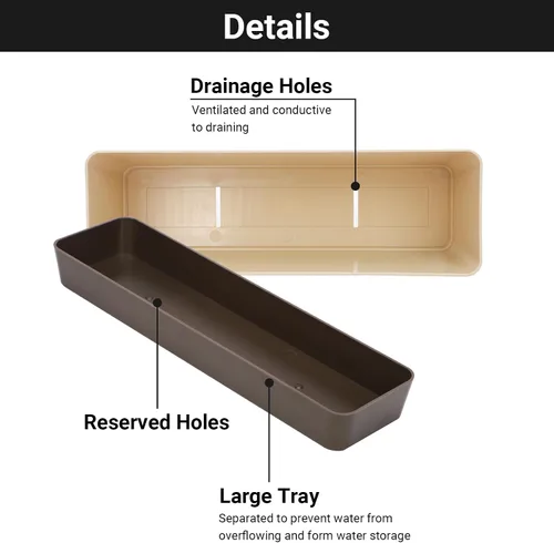Miniatura 3 de SUREAM Paquete de 3 macetas de ventana para interiores, maceta rectangular de 12 x 3.8 pulgadas con bandeja, moderna maceta de plástico