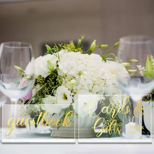 Miniatura 7 de Yulejo 2 letreros acrílicos de boda para ceremonia y recepción, por favor firme el libro de visitas, tarjetas de recepción de boda y letreros