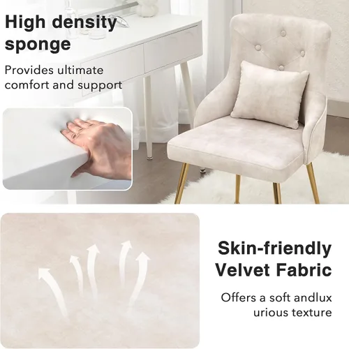 Miniatura 3 de Silla de tocador de terciopelo, silla de comedor tapizada para dormitorio, comedor, sala de maquillaje, silla moderna para sala de estar con patas