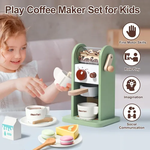 Miniatura 5 de Juguete para cafeteras de madera para niños, juego de máquina de café con molinillo, rutina de preparación de café, estimula el juego imaginativo