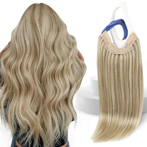 Miniatura 44 de Sunny Hair - Extensiones de cabello humano con banda invisible, color rubio platino (#60), 20 pulgadas