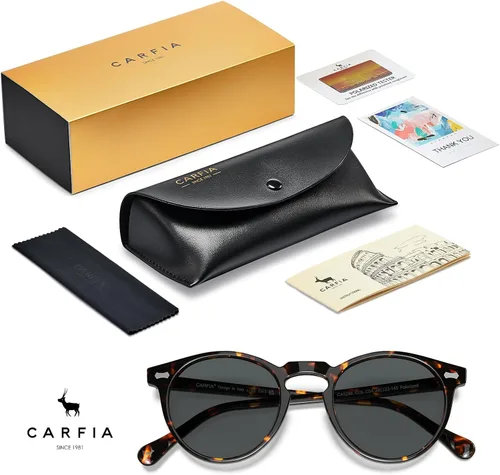 Miniatura 49 de CARFIA Gafas de sol polarizadas de acetato redondo para mujer, protección UV de cara pequeña con funda de cuero CA5288