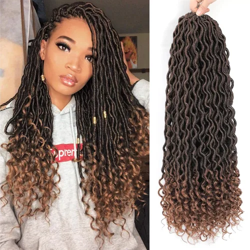 Miniatura 34 de Karida Rastas de cabello sintético de ganchillo de 18 pulgadas, 8 paquetes de cabello de ganchillo preanudado de diosa, rastas sintéticas onduladas