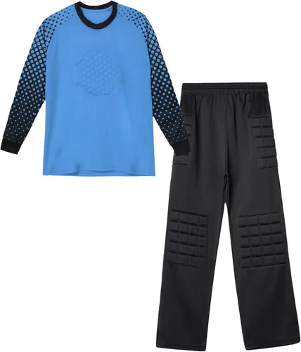 Miniatura 4 de TiaoBug Conjunto de camiseta y pantalones de fútbol acolchados para niños y niños, camisa de portero de manga larga, uniforme de entrenamiento