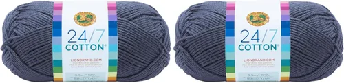 Miniatura 119 de Lion Brand Yarn, Hilo ligero mercerizado de algodón 24/7 para tejer, ganchillo y manualidades, Almirante, 1 paquete, 185 yardas de fibra natural