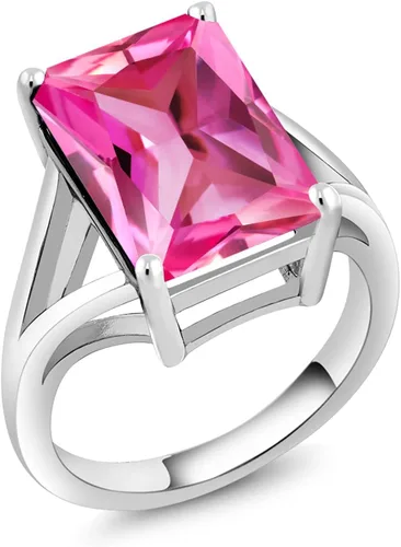 Miniatura 94 de Gem Stone King Anillo de compromiso solitario con piedra preciosa de corte esmeralda de 0.551 x 0.394 in para mujer, plata de ley 925, anillo