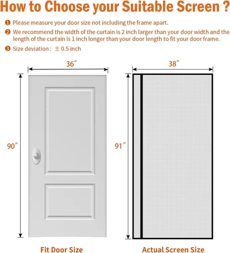 Miniatura 2 de Puerta mosquitera magnética para puerta de 36 x 90 pulgadas, tamaño de pantalla de 38 x 91 pulgadas, apertura lateral izquierda y derecha, cortina