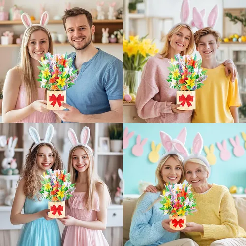 Miniatura 6 de GREETING ART Tarjeta desplegable de Pascua, diseño de ramo de conejo de cruz de lirio colorido 3D, tarjetas de felicitación de ramo de Pascua 3D