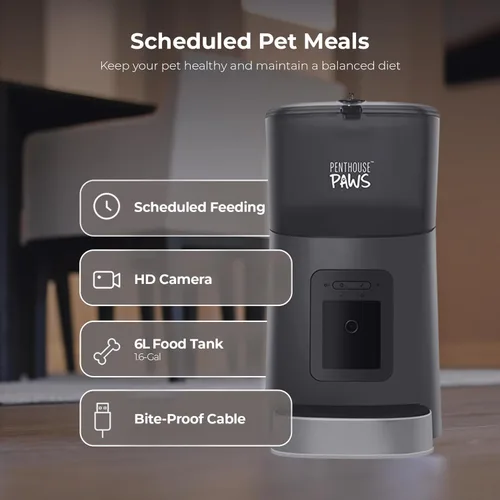 Miniatura 2 de Penthouse Paws Comedero automático inteligente HD para mascotas, capacidad de alimentos secos de 6 L, cámara de 1080p, audio de 2 vías, comidas