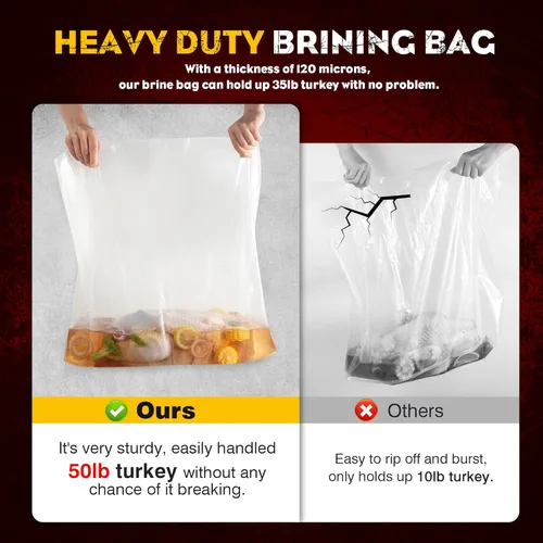 Miniatura 3 de Bolsas de salmuera para pavo, paquete de 6, 30 x 21 pulgadas, bolsa de salmuera extra grande con carga húmeda de 50 libras, bolsa de salmuera