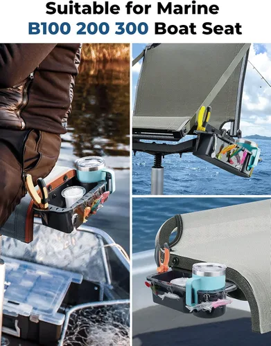 Miniatura 2 de KEMIMOTO Portavasos de asiento de barco para Marine B100 B200, organizador de plástico ABS para barco con drenaje y agujeros de instalación Negro