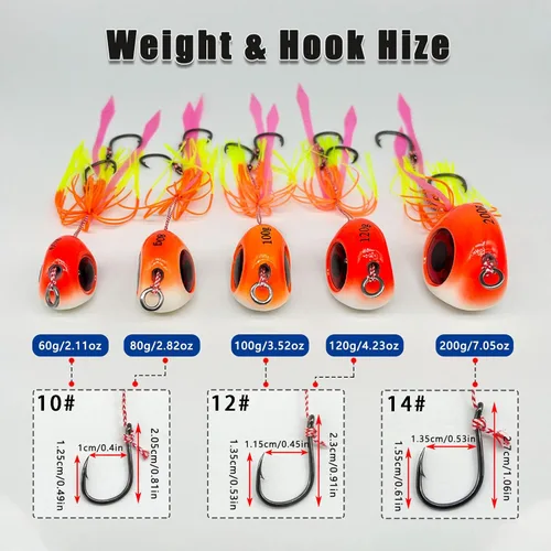 Miniatura 2 de 3 piezas de plantillas de pesca de mar, 2.12 oz-7.05 oz tai kabura jig señuelos de pesca luminosos cebos artificiales pargo Kabura jigs con ganchos