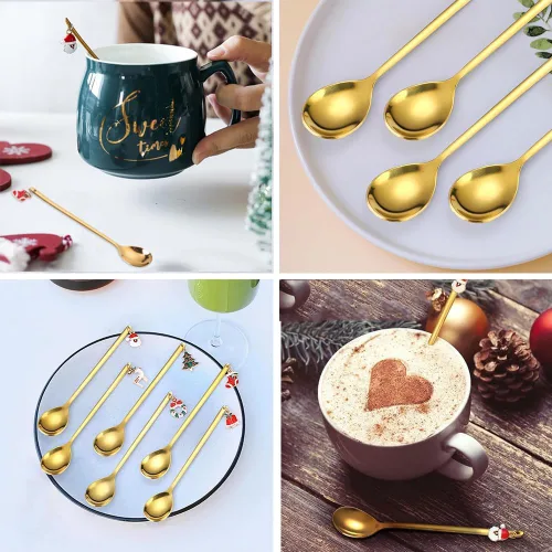 Miniatura 7 de AKOAK 6 unids/set de cuchara de acero inoxidable de Navidad Set creativo café chapado en oro, cuchara de postre cuchara mezcladora de cocina casera