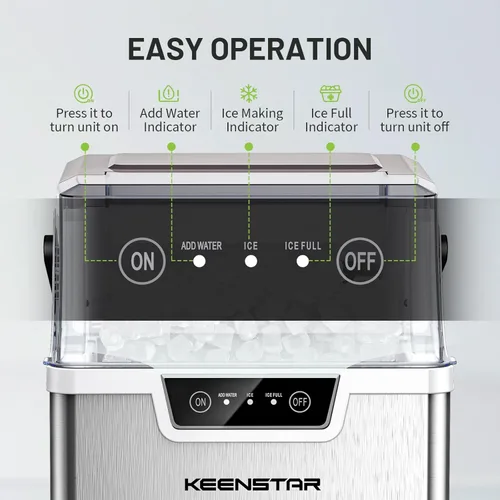 Miniatura 8 de KEENSTAR Máquina de hielo para encimera de pepitas con hielo masticable suave, máquina de hielo de guijarros de 40 libras/24 horas para el hogar