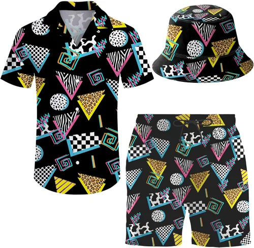 Miniatura 11 de Conjunto deportivo de 2 piezas para hombre, camisa hawaiana, pantalones cortos, camisa con botones y pantalones cortos con sombreros de pescador