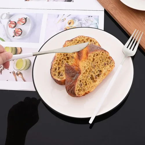 Miniatura 4 de JASHII Juego de cubiertos de 40 cubiertos de color blanco mate y plateado, juego de cubiertos de acero inoxidable para 8, incluye cucharadas
