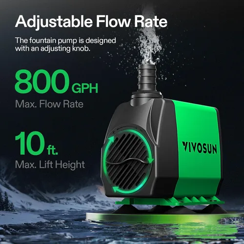 VIVOSUN Bomba sumergible de 800 GPH (3000 L/H, 24 W) y fuente solar, fuente de agua solar de 4 W con panel de vidrio mejorado, batería incorporada,