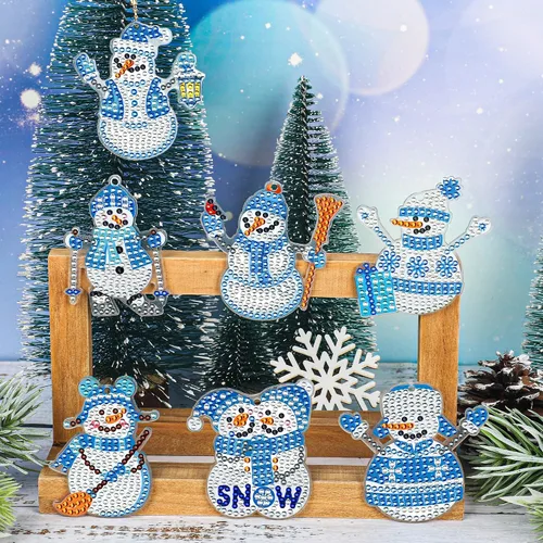 Miniatura 4 de 12 llaveros de pintura de diamante de muñeco de nieve, colgantes de arte de diamantes de doble cara de taladro completo de diamantes 5D, kits