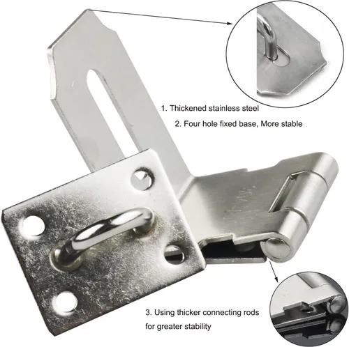 Miniatura 5 de Arlai Cerrojo de puerta de acero inoxidable de 4 pulgadas, seguridad de 90 grados, ángulo recto, cerrojo de bloqueo, cierre de puerta de seguridad