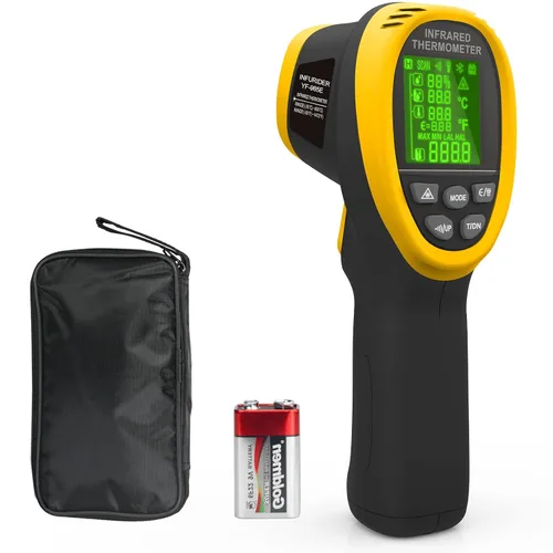 Termómetro digital infrarrojo de -58 ℉ a 1472 ℉, pistola termómetro industrial INFURIDER 985E temperatura ambiente, humedad y punto de rocío,