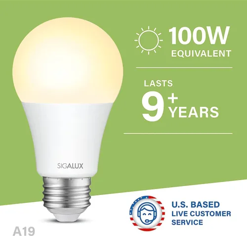 Miniatura 2 de Sigalux Bombillas LED equivalentes a 100 vatios equivalentes a bombillas estándar, bombillas cálidas A19 de 2700 K, blanco suave, no regulable, base