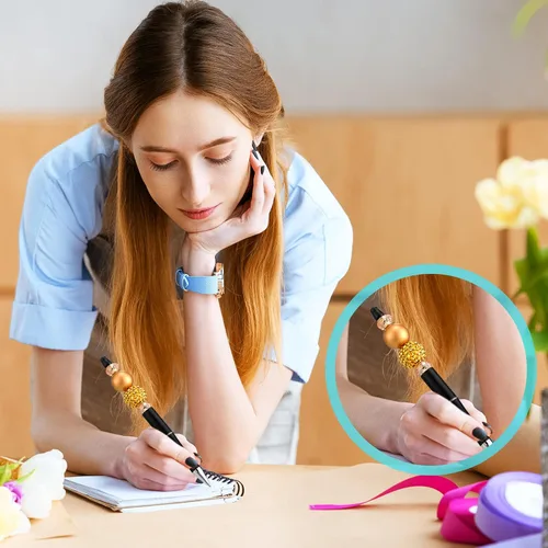Miniatura 5 de Outus 20 bolígrafos con cuentas, bolígrafos de cuentas de plástico de colores a granel, bolígrafo de cuentas de tinta negra, lindo bolígrafo de Negro