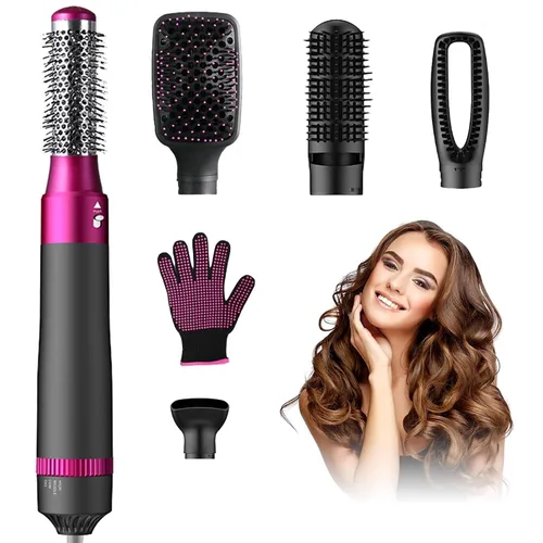 Cepillo secador de pelo, 5 en 1, set de cepillo térmico y estilizador para un fácil estilo de salón con cabezal de cepillo iónico negativo