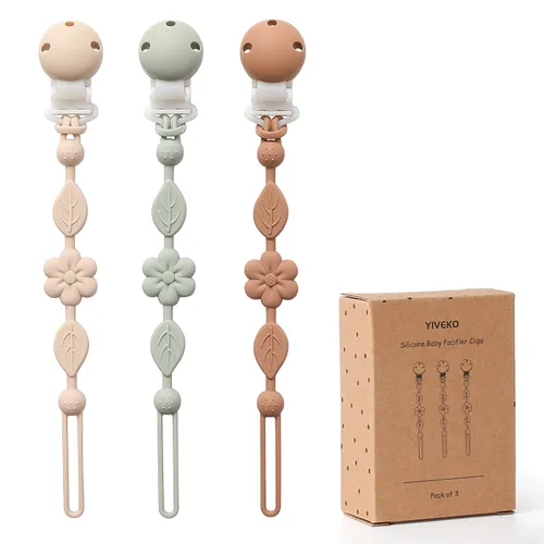 Miniatura 10 de Clips para chupete de silicona para bebés para niños y niñas, clips de una pieza para bebés, clips para chupete YIVEKO con flores, 3