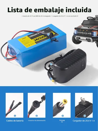 Miniatura 3 de Batería de litio de 24V 5Ah con cargador de 29.4V 1A, batería recargable de 24 voltios para proyectos de bricolaje